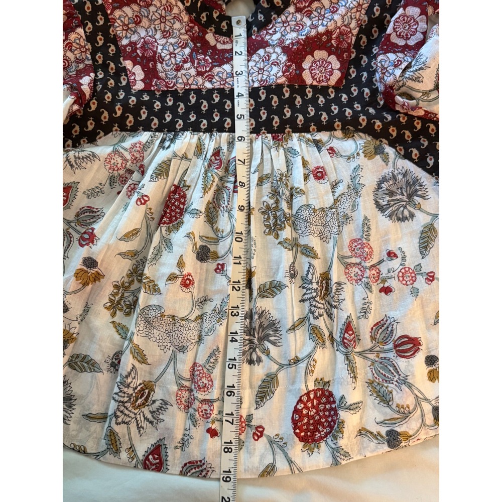 Alix of Bohemia Madeline Patchwork Top Red Black Floral Cotton Blouse Small - Picture 5 of 8